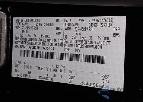 2017 Ford Escape Se from USA, damaged, VIN 1FMCU9GD1HUA35404